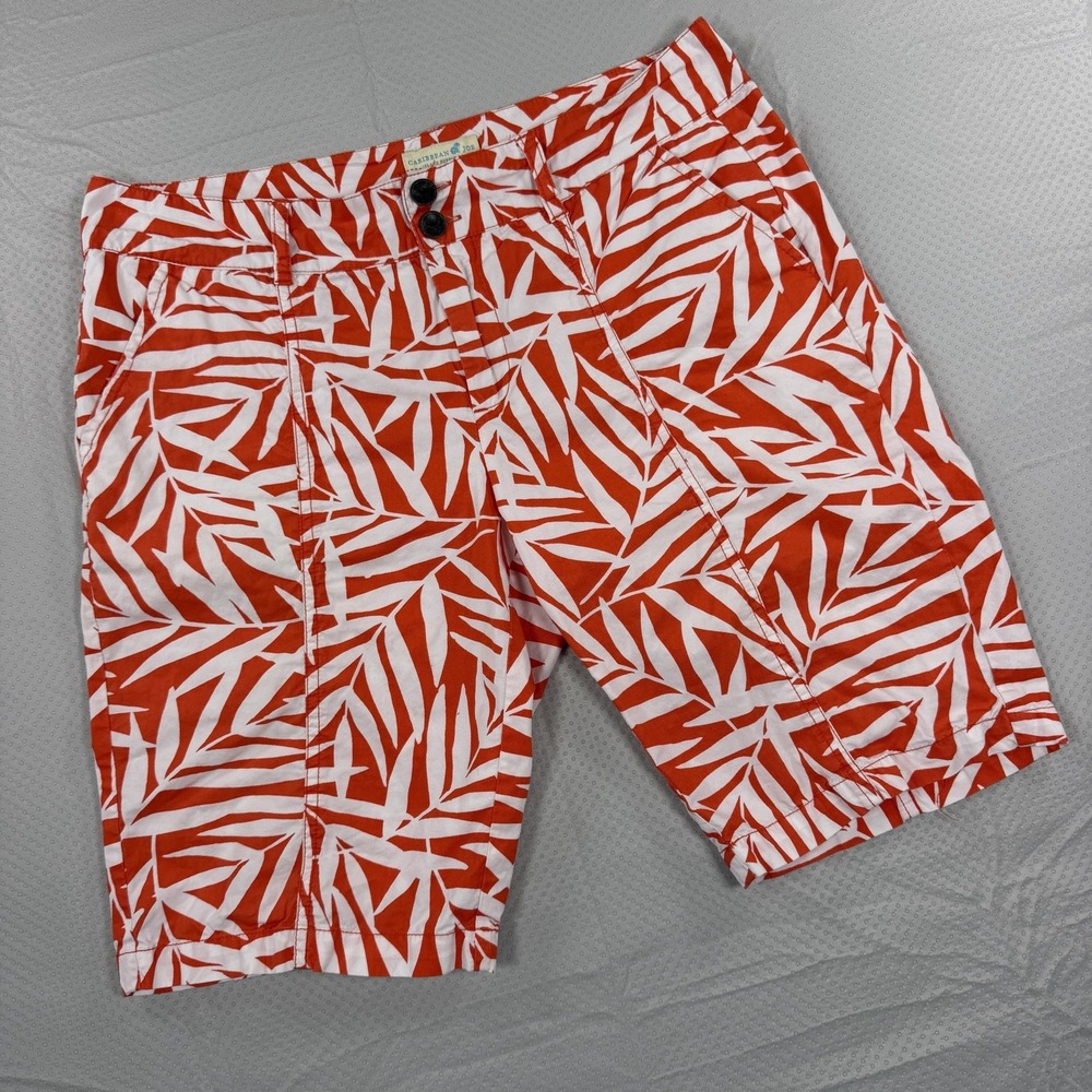 Caribbean Joe Womens 8 Shorts Orange White Palm Leaf Tropical Bermuda Casual